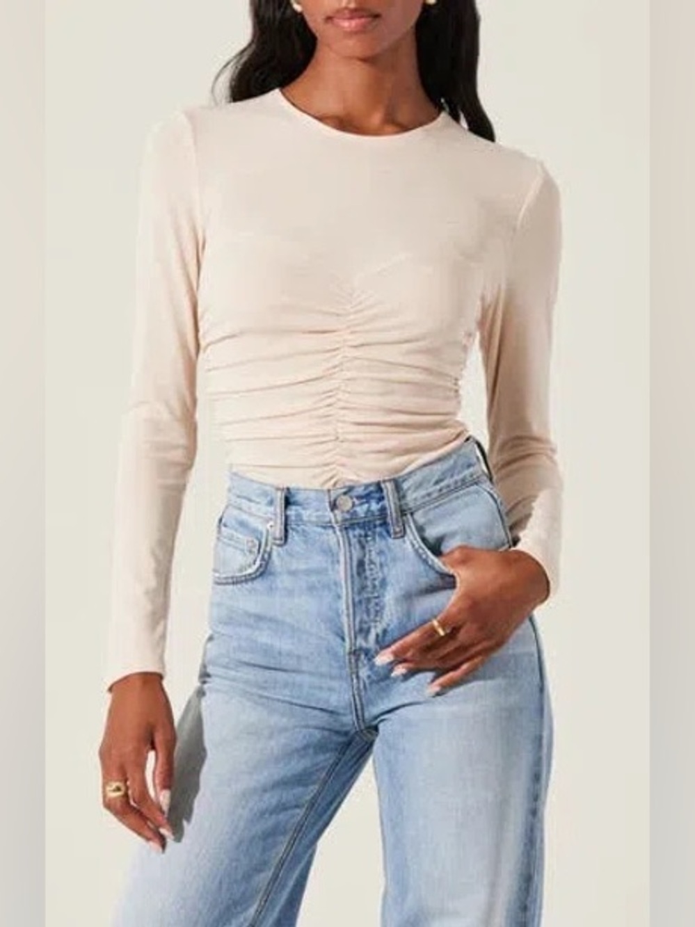 ASTR The Label Ruched Center Long Sleeve Top in Buttercream Sz S